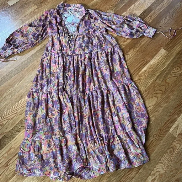 NWT Free People Paisley Chiffon Maxi Dress Silk Blend Small - Picture 4 of 15